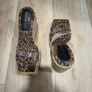 Good American Leopard Espadrilles with Clear Straps Size 10